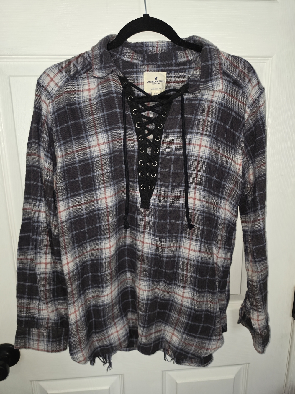 American Eagle Oversized Distressed Plaid Flannel